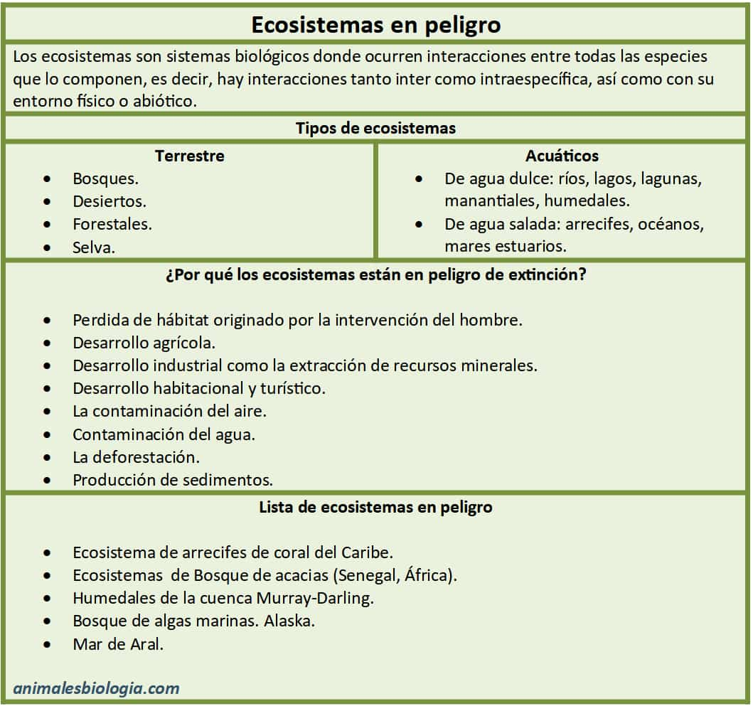 Resumen de ecosistemas en peligro